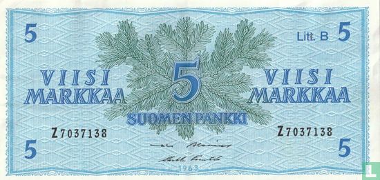 Finlande 5 Markkaa 1963 - Image 1