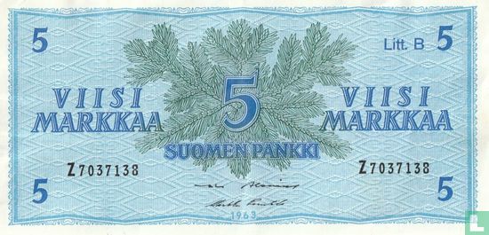 Finlande 5 Markkaa 1963 - Image 2
