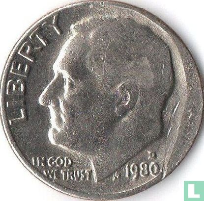 United States 1 dime 1980 (D - misstrike) - Image 1