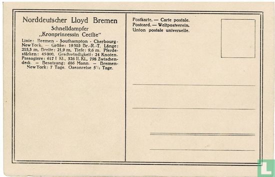 KRONPRINZESSIN CECILIE (1907) - Norddeutscher Lloyd  - Bild 2