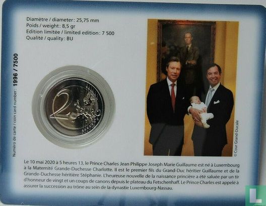 Luxemburg 2 euro 2020 (coincard) "Birth of Prince Charles" - Afbeelding 2