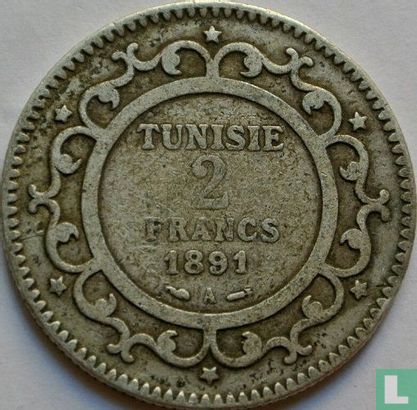 Tunisia 2 francs 1891 (AH1308) - Image 1
