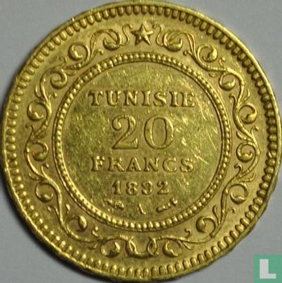 Tunisia 20 francs 1892 (AH1309) - Image 1