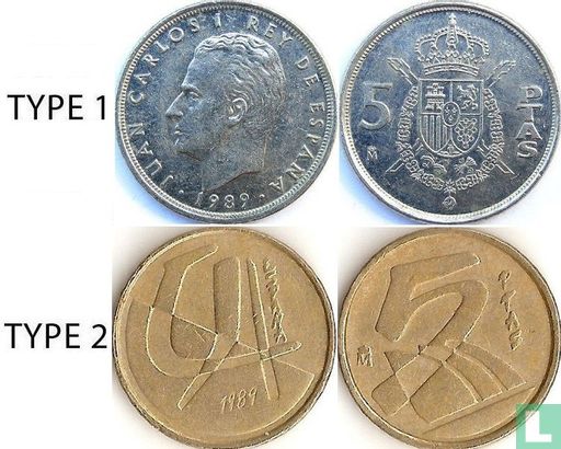 Spanje 5 pesetas 1989 (type 1) - Afbeelding 3