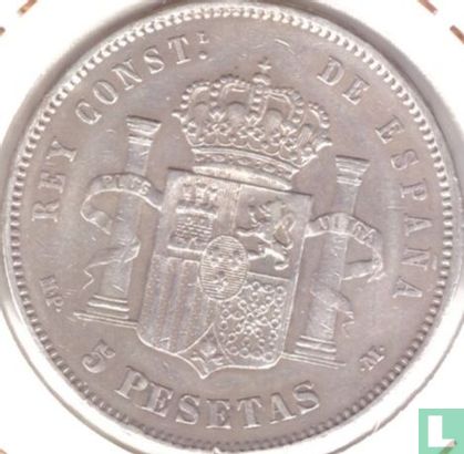 Espagne 5 pesetas 1885 (1887 - MP-M) - Image 2