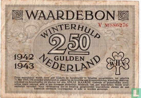 Niederlande - Banknote 2½ Gulden 1942/1943 "Winterhulp" V-Serie - Bild 1