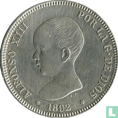 Spanje 2 peseta 1892 - Afbeelding 1