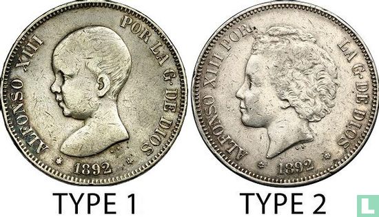 Spain 5 pesetas 1892 (type 1) - Image 3