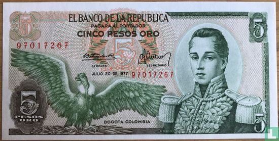 Kolumbien 5 Pesos Oro 1977 - Bild 1