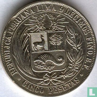 Pérou 5 pesetas 1880 (B.) - Image 2