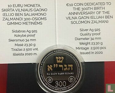 Litouwen 10 euro 2020 (PROOF) "300th anniversary Birth of Elijah ben Solomon Zalman named the Vilna Gaon" - Afbeelding 3
