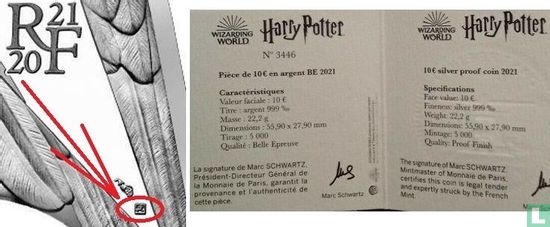 Frankrijk 10 euro 2021 (PROOF) "Harry Potter - Hedwig" - Afbeelding 3