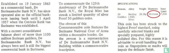 Suriname 50 guilders 1990 (PROOF) "125 years of Surinamese Bank" - Afbeelding 3