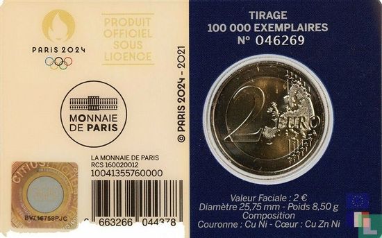 Frankrijk 2 euro 2021 (blauwe coincard) "2024 Summer Olympics in Paris" - Afbeelding 2