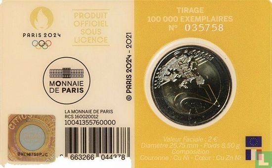 Frankrijk 2 euro 2021 (gele coincard) "2024 Summer Olympics in Paris" - Afbeelding 2