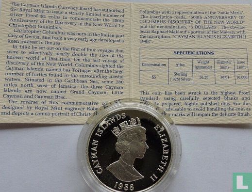 Cayman Islands 5 dollars 1988 (PROOF) "500th anniversary of Columbus Discovery of the New World" - Image 3