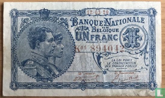 België 1 Frank 1920 (12.03) - Afbeelding 1