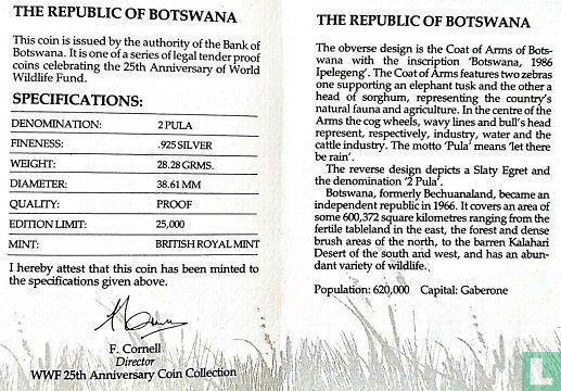 Botswana 2 Pula 1986 (PP) "25th anniversary World Wildlife Fund" - Bild 3
