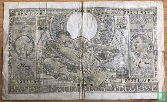 Belgium 100 Francs / 20 Belgas 1938 (22.11) - Image 1