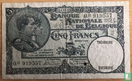 Belgium 5 Francs 1929 - Image 1