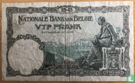 Belgique 5 Francs 1929 - Image 2