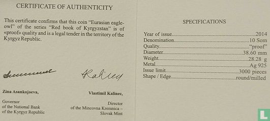 Kirgisistan 10 Som 2014 (PP) "Eurasian eagle-owl" - Bild 3