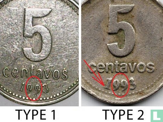 Argentinië 5 centavos 1993 (koper-nikkel - type 1) - Afbeelding 3