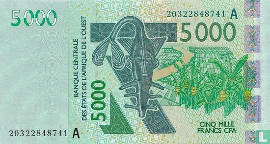 Etas de l'Afrique de l'Ouest. 5000 francs A - Image 1