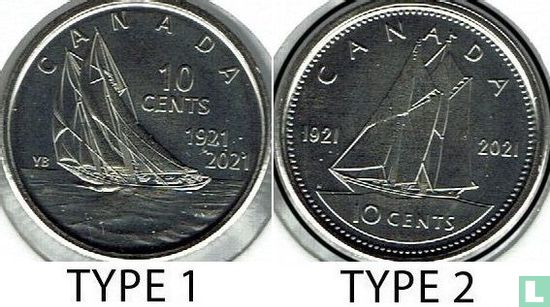 Canada 10 cents 2021 (kleurloos - type 2) "100th anniversary of Bluenose" - Afbeelding 3