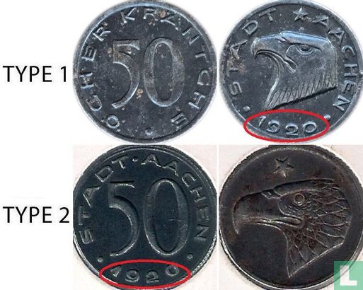 Aken 50 pfennig 1920 (type 1 - medailleslag - gladde rand) - Afbeelding 3