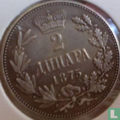 Serbia 2 dinara 1875 - Image 1