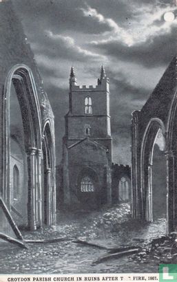 Croydon Parish Church in ruins after the fire, 1867. - Afbeelding 1