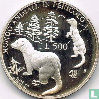 San Marino 500 lire 1993 (PROOF) "Two European polecats" - Image 2