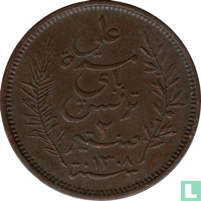 Tunesië 2 centimes 1891 (AH1308) - Afbeelding 2
