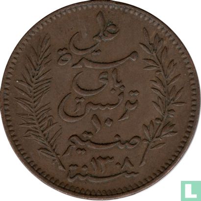 Tunisia 10 centimes 1891 (AH1308) - Image 2