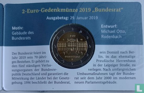 Allemagne 2 euro 2019 (coincard - A) "70th anniversary Foundation of the Bundesrat" - Image 2