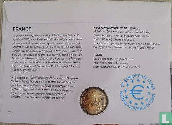 France 2 euro 2017 (Numisbrief) "100th anniversary of the death of Auguste Rodin" - Image 2
