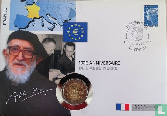 France 2 euro 2012 (Numisbrief) "100th anniversary of the birth of Henri Grouès named L'abbé Pierre" - Image 1
