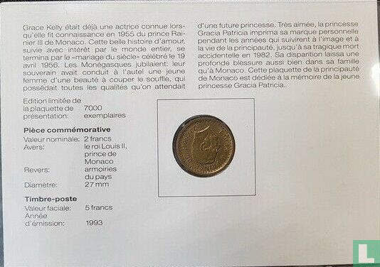 Monaco 2 francs 1993 (Numisbrief) "Princess Grace Patricia Kelly" - Image 2