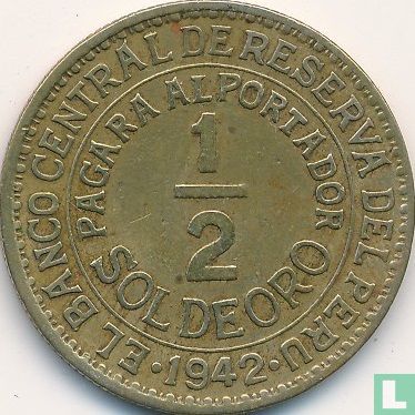 Peru ½ sol de oro 1942 (without letter - type 2 - 7.4 g) - Image 1
