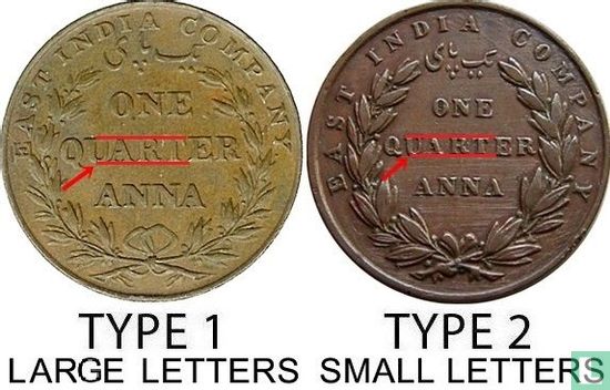 Britisch Indien ¼ Anna 1835 (Typ 1 - 25.2 mm) - Bild 3