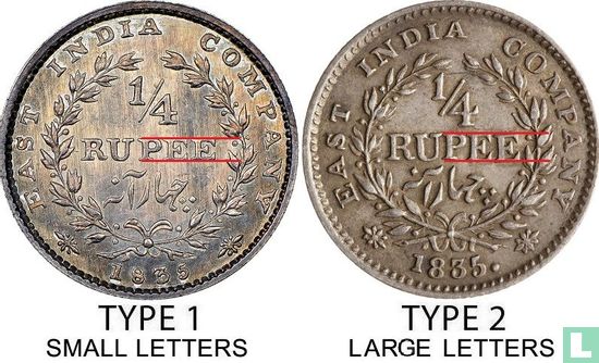 British India ¼ rupee 1835 (type 2 - with F in relief) - Image 3