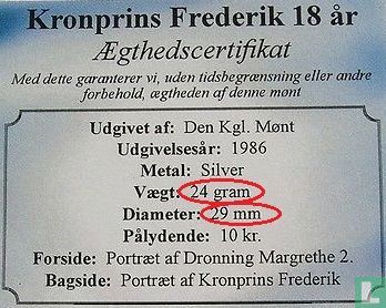Dänemark 10 Kroner 1986 (PP) "18th birthday Crown Prince Frederik" - Bild 3