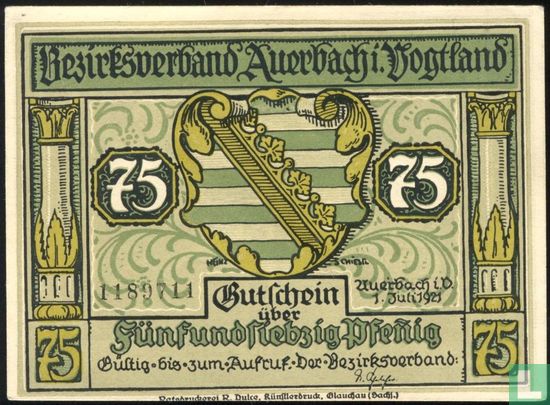 Auerbach 75 Pfennig 1921 (4) ( 3 mm ohne Nr. ) - Bild 1