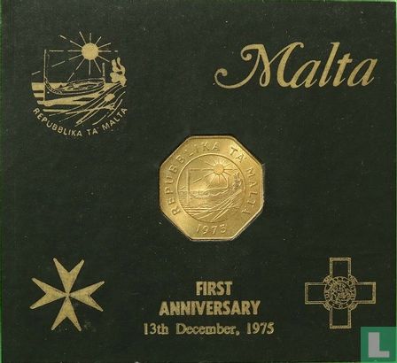 Malte 25 cents 1975 (folder) "First anniversary Republic of Malta" - Image 1