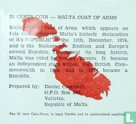 Malta 25 cents 1975 (folder) "First anniversary Republic of Malta" - Afbeelding 3