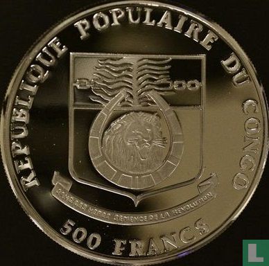 Congo-Brazzaville 500 francs 1992 (PROOF) "Congo peafowl" - Image 2