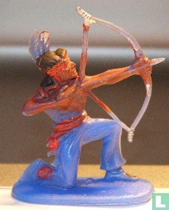 Indiaan knielend met pijl en boog (blauw) - Afbeelding 1