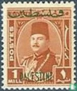 Koning Faroek met opdruk "Palestine"