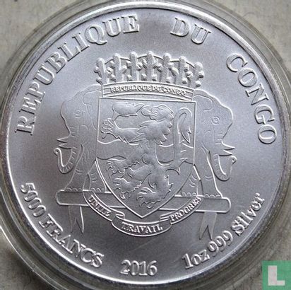 Congo-Brazzaville 5000 francs 2016 (gekleurd) "African lion" - Afbeelding 1